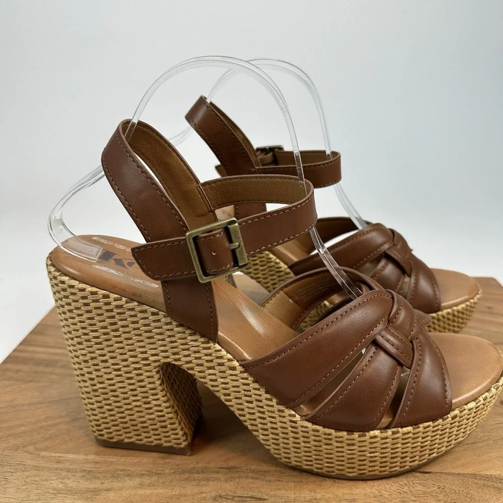 New NWOB Korks Kork-Ease Dee Faux Leather Woven Block Heels Sandals Size‎ 11 M